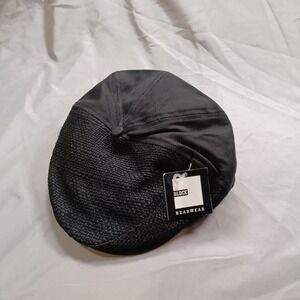 Block Headwear Black Mixed Media Flat Cap Ivy Scally Hat Woven Texture New
